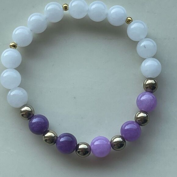 Lepidolite pyrite white jade NEW stretch bracelet ONE meditation yoga - Picture 12 of 12
